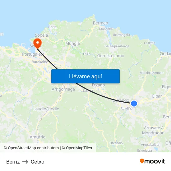 Berriz to Getxo map