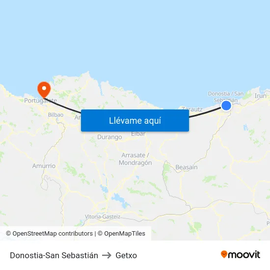 Donostia-San Sebastián to Getxo map