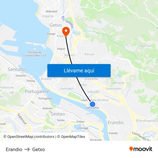 Erandio to Getxo map