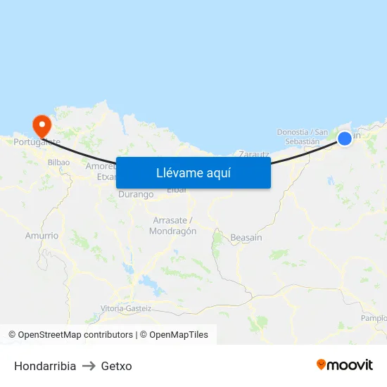 Hondarribia to Getxo map