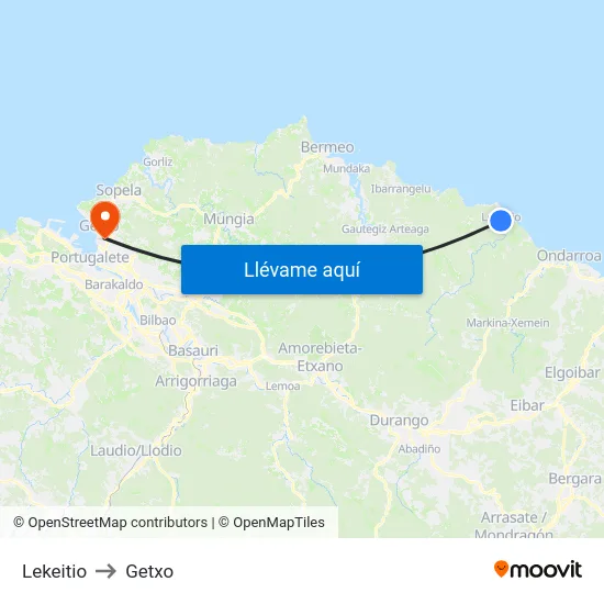 Lekeitio to Getxo map