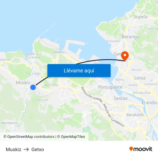 Muskiz to Getxo map