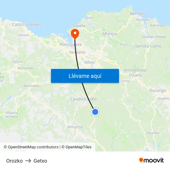 Orozko to Getxo map