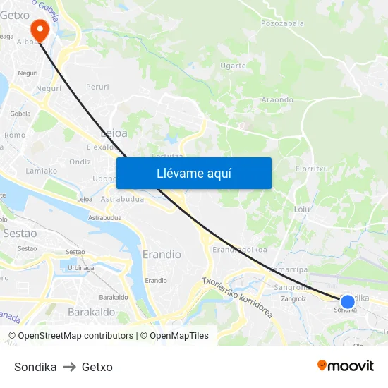 Sondika to Getxo map