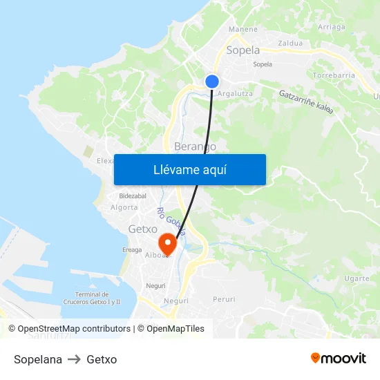 Sopelana to Getxo map