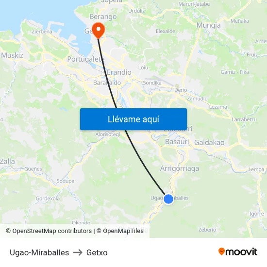 Ugao-Miraballes to Getxo map