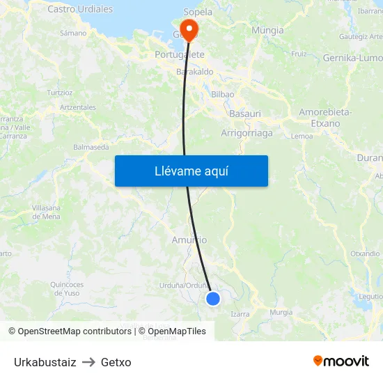 Urkabustaiz to Getxo map