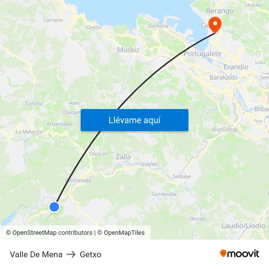 Valle De Mena to Getxo map