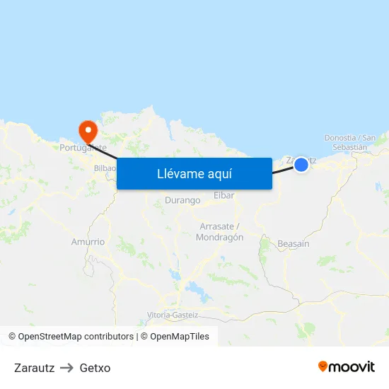 Zarautz to Getxo map