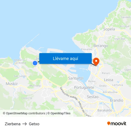 Zierbena to Getxo map