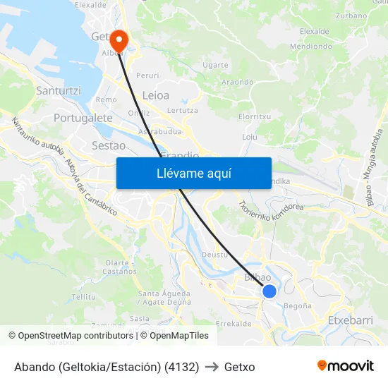 Abando (Geltokia/Estación) (4132) to Getxo map