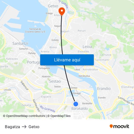 Bagatza to Getxo map