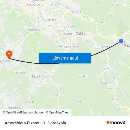 Amorebieta-Etxano to Gordexola map