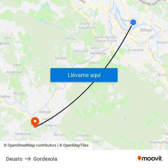 Deusto to Gordexola map