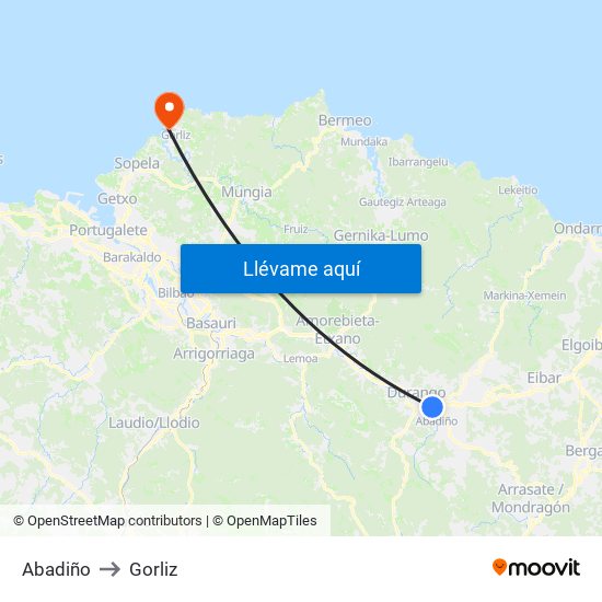 Abadiño to Gorliz map