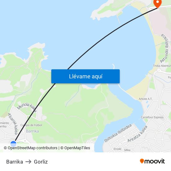 Barrika to Gorliz map