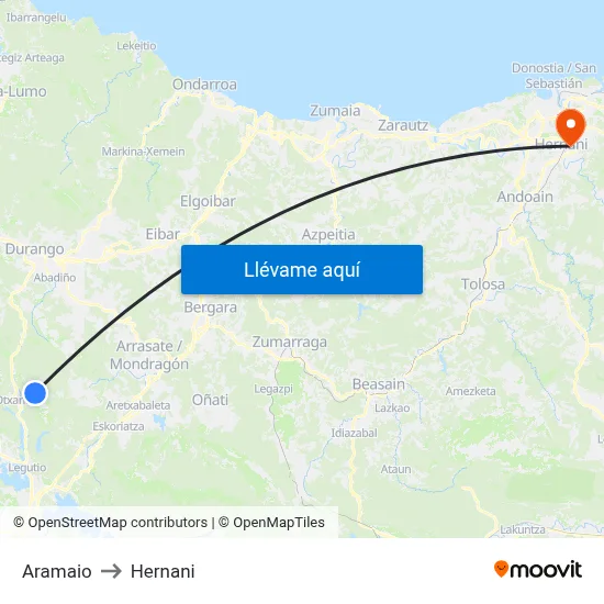 Aramaio to Hernani map