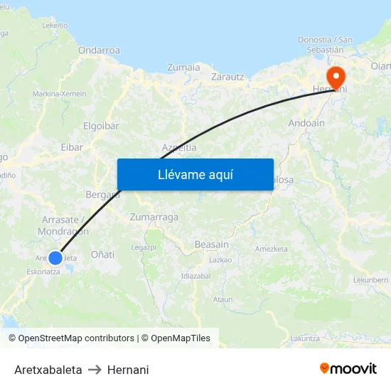 Aretxabaleta to Hernani map