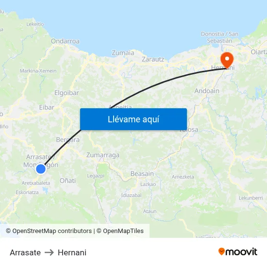 Arrasate to Hernani map