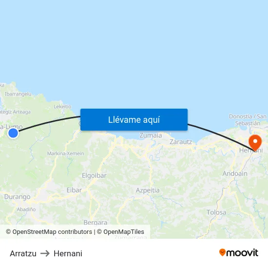 Arratzu to Hernani map