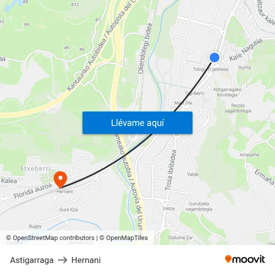 Astigarraga to Hernani map