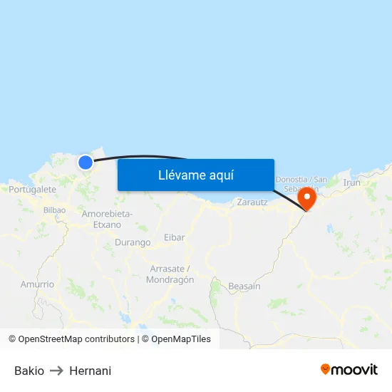 Bakio to Hernani map