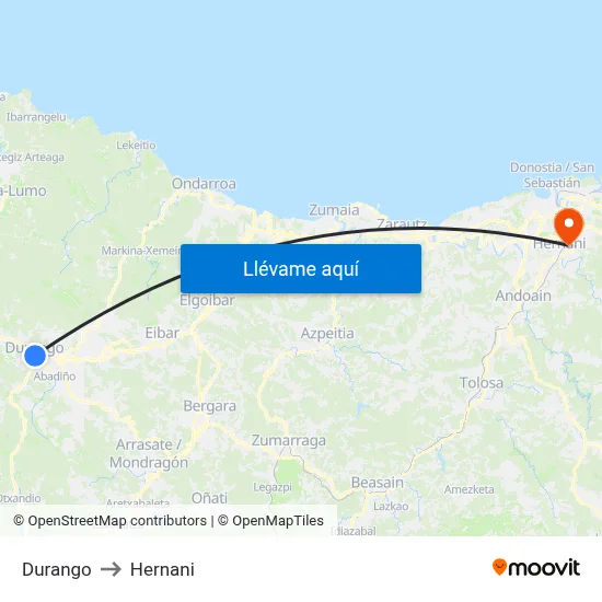 Durango to Hernani map