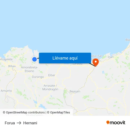 Forua to Hernani map