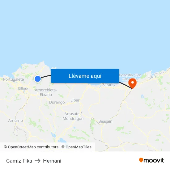 Gamiz-Fika to Hernani map