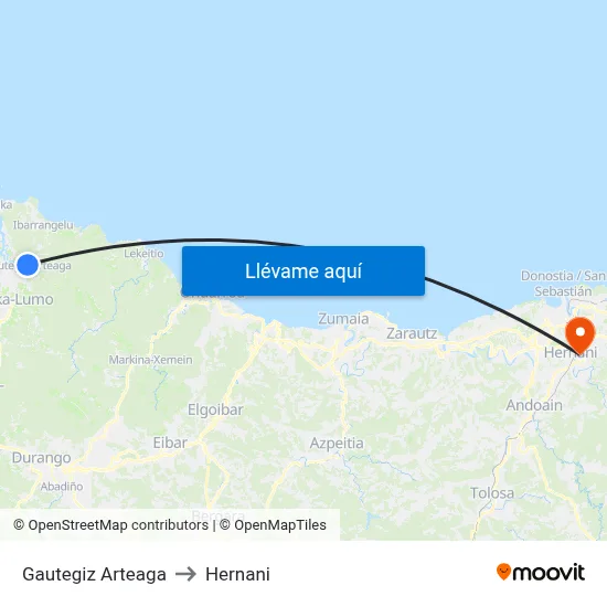 Gautegiz Arteaga to Hernani map