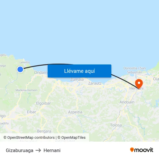 Gizaburuaga to Hernani map