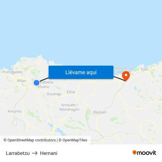 Larrabetzu to Hernani map