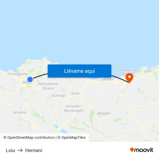 Loiu to Hernani map