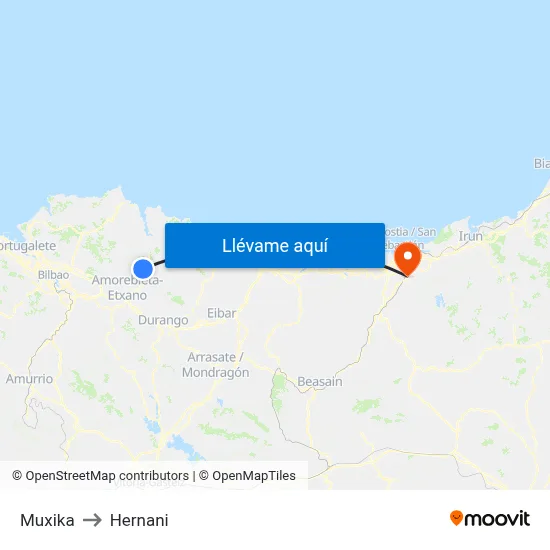 Muxika to Hernani map