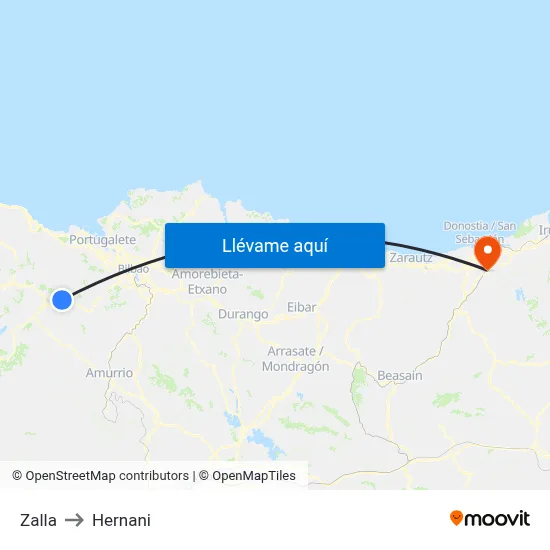Zalla to Hernani map