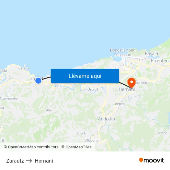 Zarautz to Hernani map