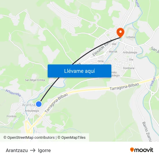 Arantzazu to Igorre map