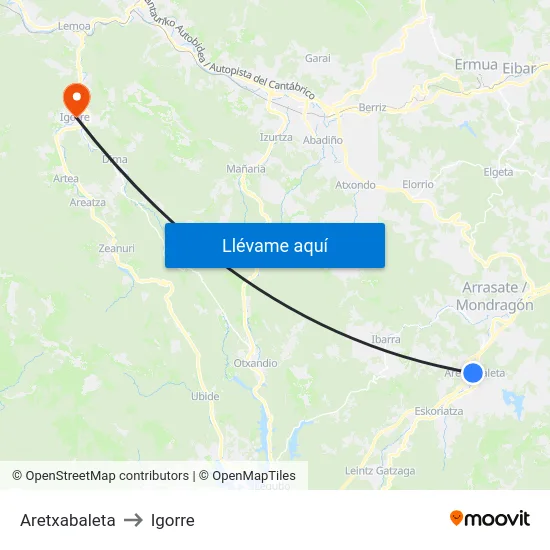 Aretxabaleta to Igorre map
