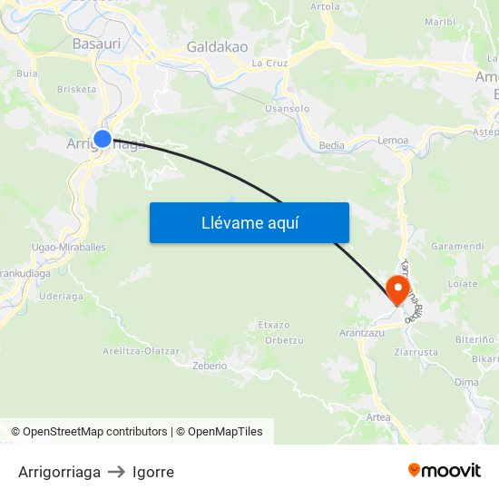 Arrigorriaga to Igorre map