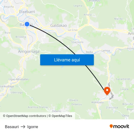 Basauri to Igorre map