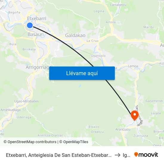 Etxebarri, Anteiglesia De San Esteban-Etxebarri Doneztebeko Elizatea to Igorre map