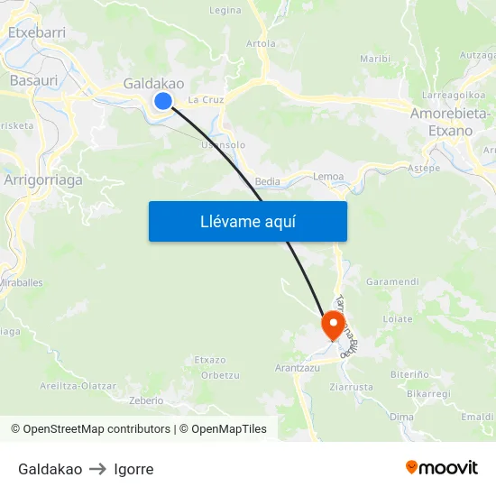 Galdakao to Igorre map