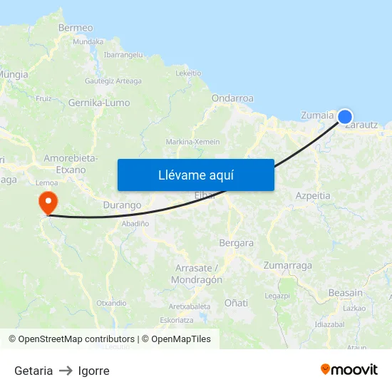 Getaria to Igorre map