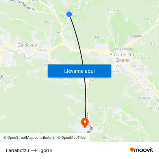 Larrabetzu to Igorre map