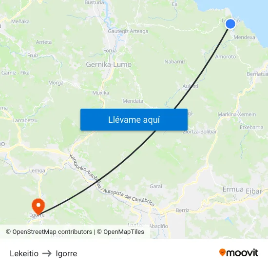Lekeitio to Igorre map