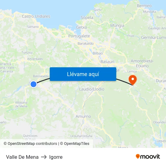 Valle De Mena to Igorre map