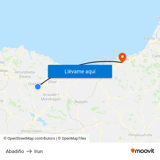 Abadiño to Irun map