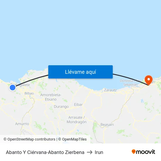 Abanto Y Ciérvana-Abanto Zierbena to Irun map