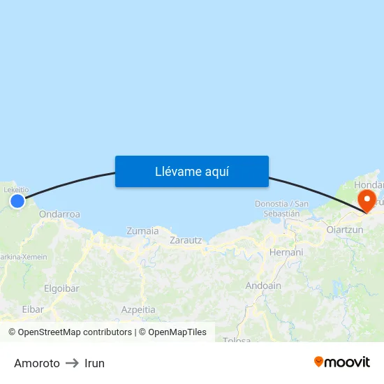 Amoroto to Irun map