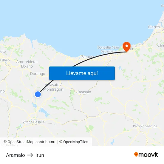 Aramaio to Irun map